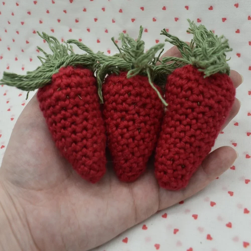 Crochet Catnip Strawberry Valentines Day Cat Toys Set of Three HANDCRAFTED